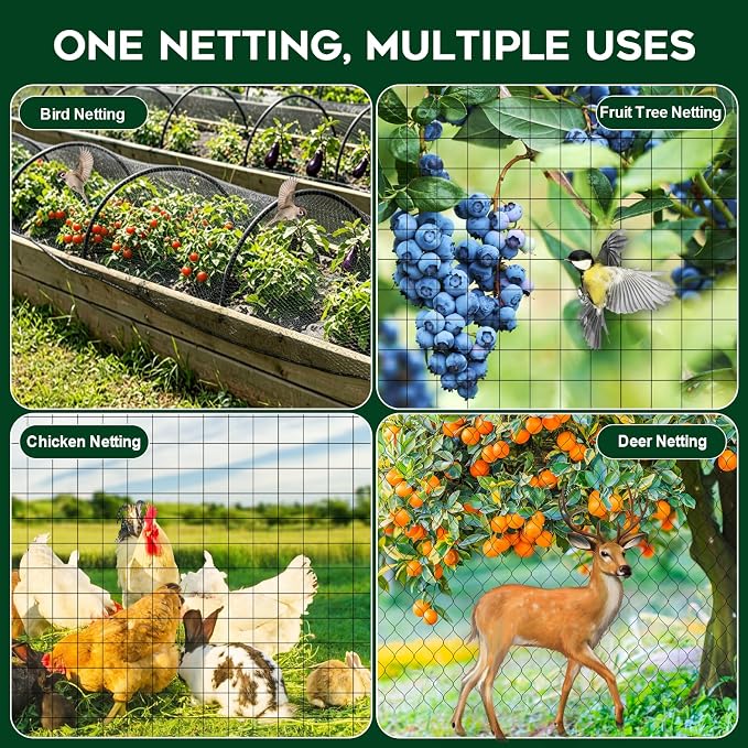 FEED GARDEN Deer Netting Deer Fence Netting, 7 x 200 Feet for Garden Protection Reusable Protective for Plants Fruit Trees Vegetables Against Birds and Other Animal