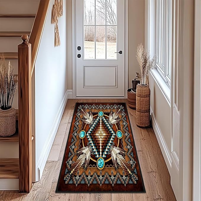 Southwestern Runner Rug 2x5 Rugs for Hallways,Aztec Tribal Native American Kitchen Rug Washable Runners Bedroom Carpets Non Slip Accent Throw Rugs Vintage Area Carpet for Hallway,Laundry,Bathroom