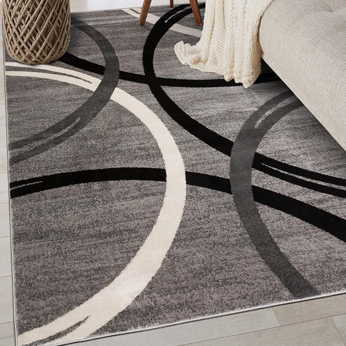 Rugshop Wavy Circles Jute Backing Living Room Office Area Rug Gray 4' x 6' | Rectangular, Size 4' x 6', Bedroom, Dining Room, Home Office, Kitchen, Entryway, Hallway, Nursery, Kids Room, Guest Room