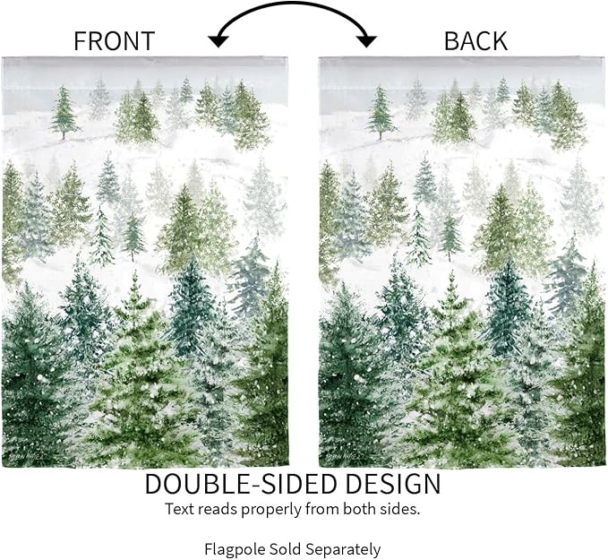 Evergreen Flag Snowy Forrest Lustre Garden Flag 12x18 Inches Double Sided | Christmas Garden Flag for Outside | Outdoor Small Flag For Yards and Gardens