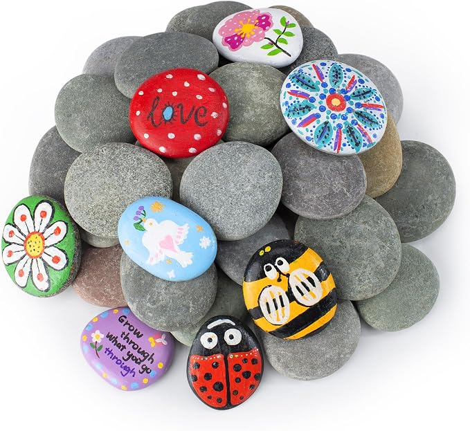 Simetufy 30 Pcs Rocks for Painting, 2"-3" Painting Rock, Flat & Smooth Natural Stones to Paint, Art & Crafts for Kids & Adults