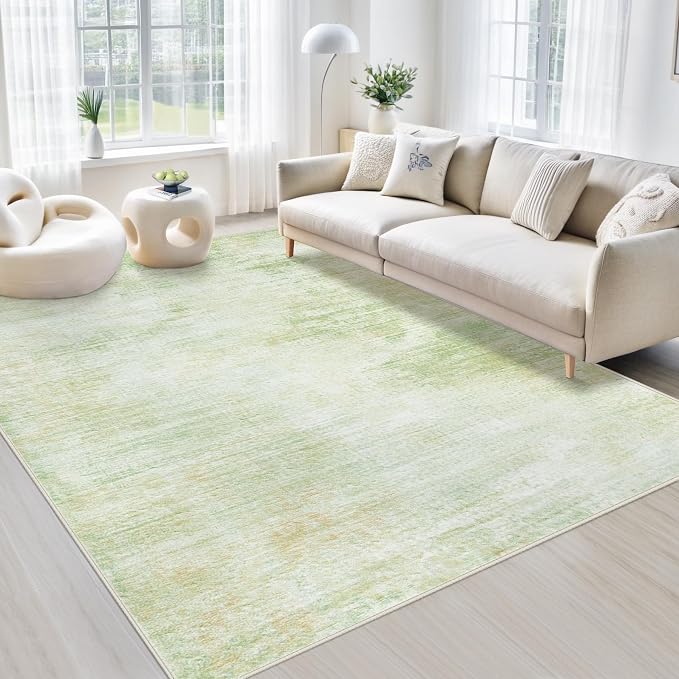 Area Rugs 5x7 Living Room: Washable Rug Modern Abstract Rugs Soft Non Slip Neutral Rug Stain Resistant Indoor Carpet for Bedroom Kitchen Dining Room Nursery Home Office Rugs(Green,5'x7')
