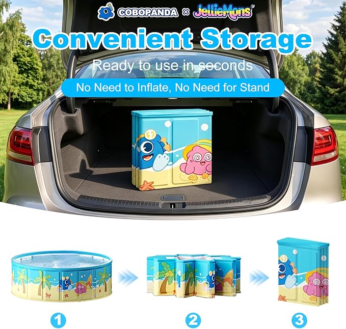 Foldable Swimming Pool with Canopy for Kids 78.7"x17.7" Hard Plastic Portable Dog Pool Anti-Slip Collapsible Large Kiddie Pool Indoor Outdoor Backyard (JellieMons 79'')