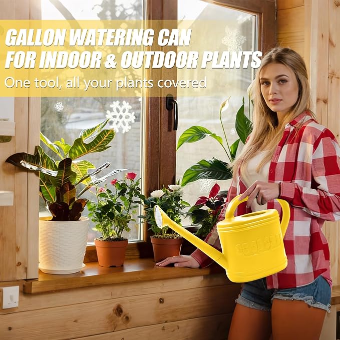Watering Can for Indoor & Outdoor Plants, Plant Watering Can with Stainless Steel Shower Head, 1 Gallon Plastic Watering Can for Garden, Flowers, Vegetable, Greenhouse