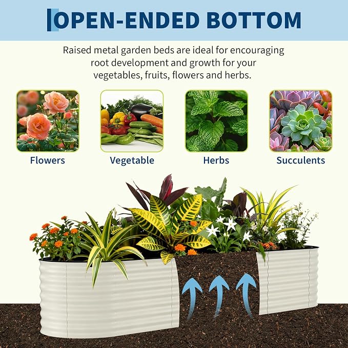2 Pcs Raised Garden Beds Outdoor 8x2x2 ft - Galvanized Steel Planter Box for Vegetables, Flowers, Rust-Resistant Garden Box, Easy Assembly Raised Beds, Durable Planters for Outdoor Plants, Beige