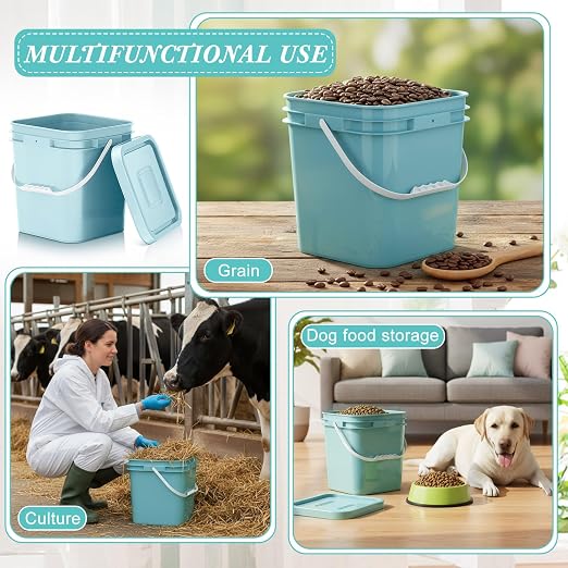 Mumufy 3 Pcs 3.5 Gallon Square Food Grade Bucket with Lid Square Bucket Pail Plastic Handles for Long Term Food Storage, Camping, Fishing, Home Organization Easy Stack and Store (Aqua)
