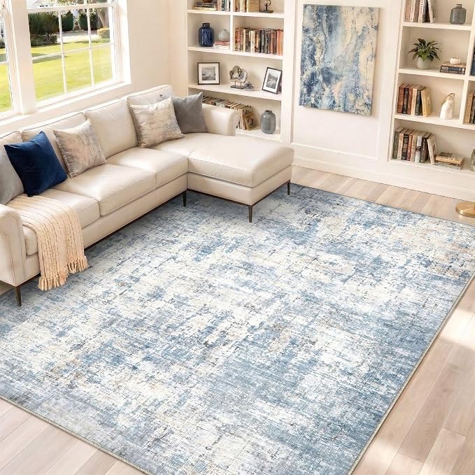 10x14 Area Rugs Washable Modern Abstract Living Room Bedroom Rug | Non Slip Soft Carpets Coastal Indoor Floor Stain Resistant Large Carpet for Bedroom Dining Room Farmhouse Nursery Office