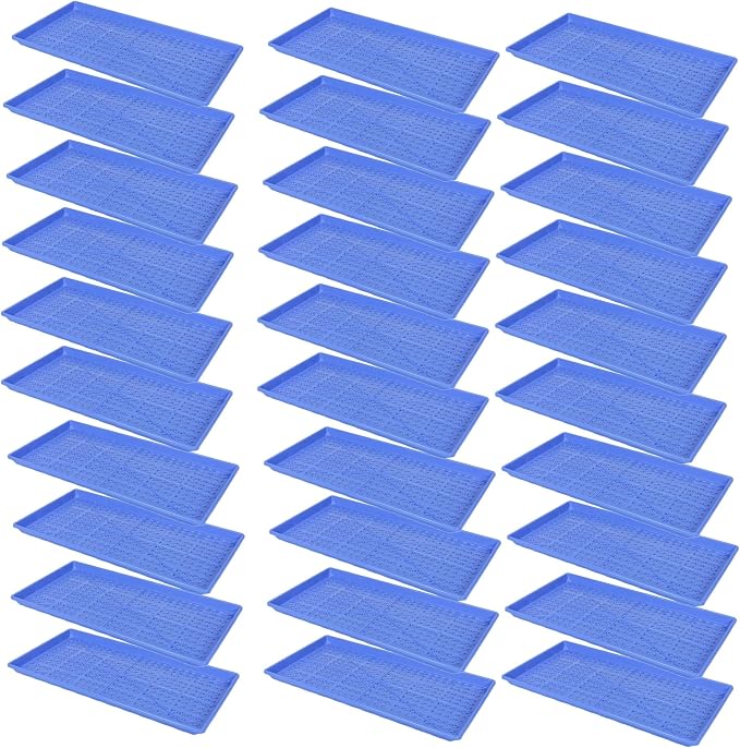 SUNPACK 10" x 20" Heavy Duty Mesh Plastic Seed Starting Tray, Blue, 1" (Pack of 30) - Ensures Water Drainage and Aeration, Perfect for Greenhouses or Indoor Gardening