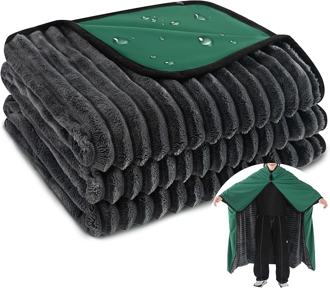 PuTian Waterproof Outdoor Blanket 79"X57" Packable, Stadium & Car Camping Blanket with Corduroy Fleece Lining, Windproof Throw for Picnic Hiking Road Trip, Machine Washable, Green 350GSM