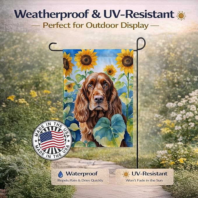 Caroline's Treasures DAC6073GF English Cocker Spaniel in Sunflowers Garden Flag Mailbox Flag Decorative Yard Flag Banner Outside Patio Artwork Yard Flower Beds, Garden Size, Multicolor