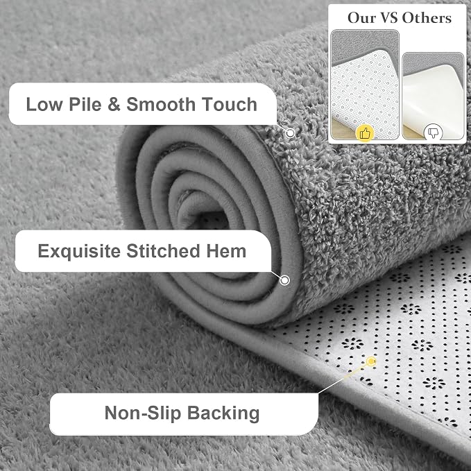 Keeko 2x6 Area Rugs for Living Room,Soft Washable Memory Foam Bedroom Rug | Indoor Throw Rug Low Pile Minimalist Non Slip Carpet for Kids Nursery Classroom Dorm Room Home Decor Grey