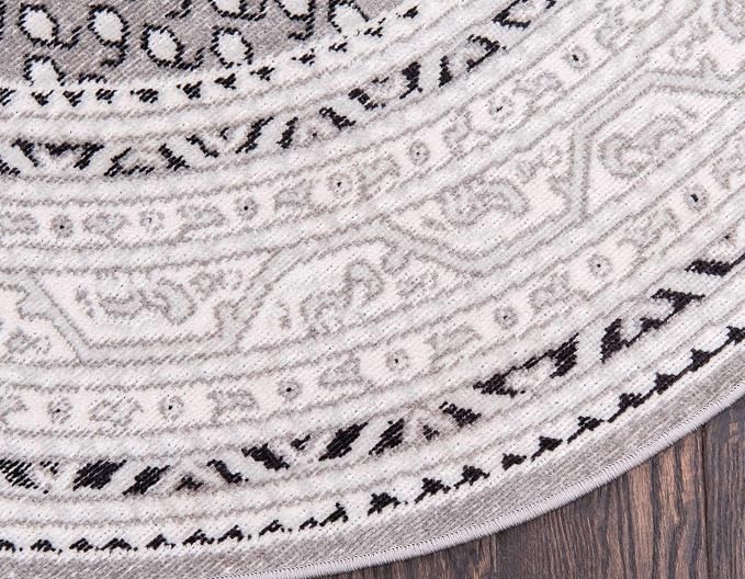 Unique Loom Williamsburg Collection Traditional Border with Dotted Center Area Rug, Round 8' 0" x 8' 0", Gray/Beige