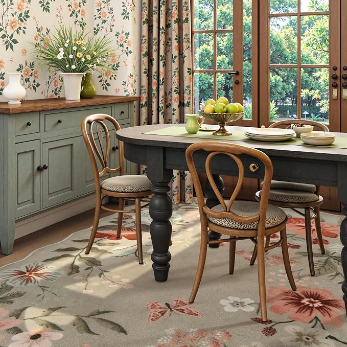 Lahome Floral Washable 6x9 Area Rugs, Soft Bedroom Rugs for Living Room | Ultra-Thin Non Slip Dining Room Rug, Boho Rugs Easy Clean Throw Carpet for Office Flore (6'x9',Brown)
