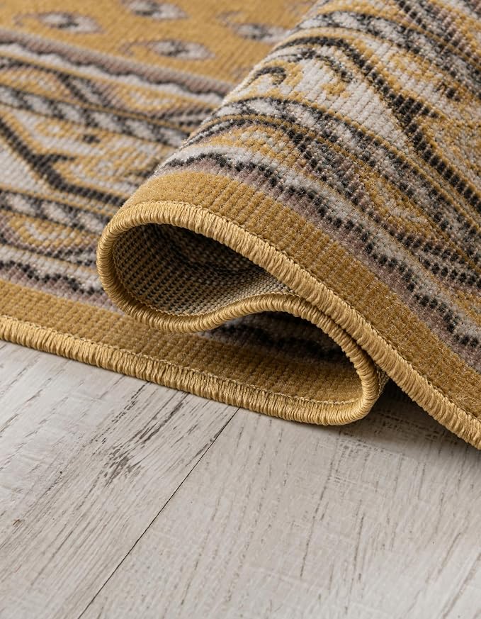 Unique Loom Williamsburg Collection Traditional Border with Dotted Center Area Rug, Rectangular 7' 1" x 10' 0", Yellow/Beige
