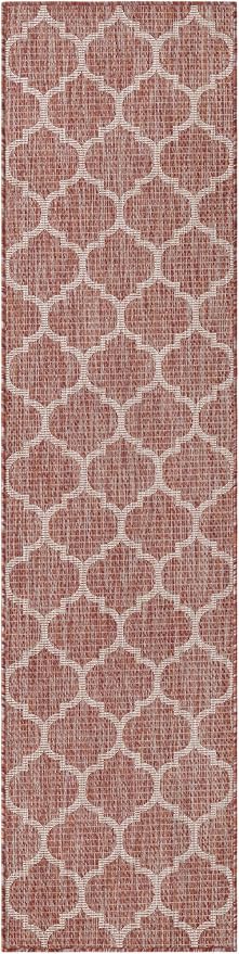 Unique Loom Outdoor Trellis Collection Area Rug (2' x 8' Runner Rust Red/Ivory)