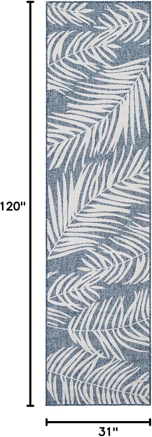 Unique Loom Outdoor Botanical Collection Area Rug - Palm (2' 7" x 10' Runner Blue/Navy Blue)