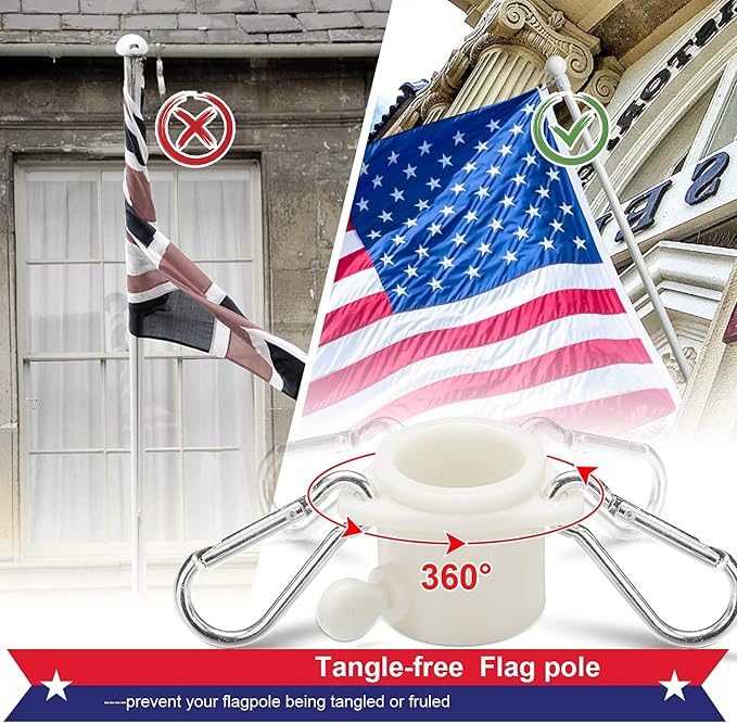 Flag Pole for Outside House - 5ft Heavy Duty Metal Flagpole Kit,Tangle Free, 2 Angle Mount for Grommet Flags,Banner,Garden Flag, for Outdoor Porch,Yard,Garage,Patio Balcony Use