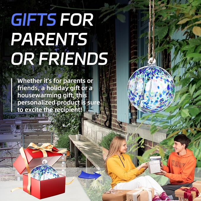 VOREEN 6" Hanging Glass Garden Gazing Ball Hand Blown Glass Witch Ball Christmas Ornament Friendship Balls for Outdoor Garden Patio Window Home Décor Gift for Mom Wife Friend, Green Blue