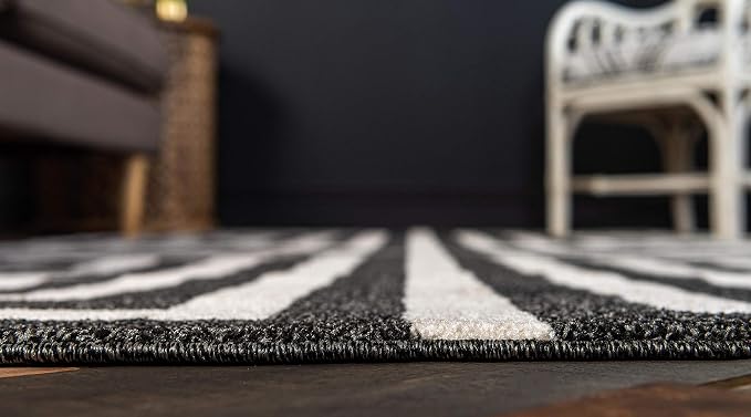 Unique Loom Athens Collection Classic Geometric Modern Border Design Area Rug (9' 0 x 12' 0 Rectangular, Black/ Beige)
