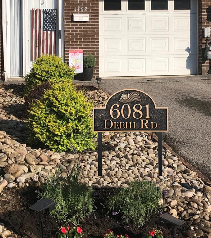 Address Sign Large LAWN MOUNTED - 12'' x 6.4'' Personalized Address Plaque,House Number Sign Plate for Yard,Lawn,Ground,Garden,Drive Way,House Address Numbers for Outside with 2 Metal Stakes