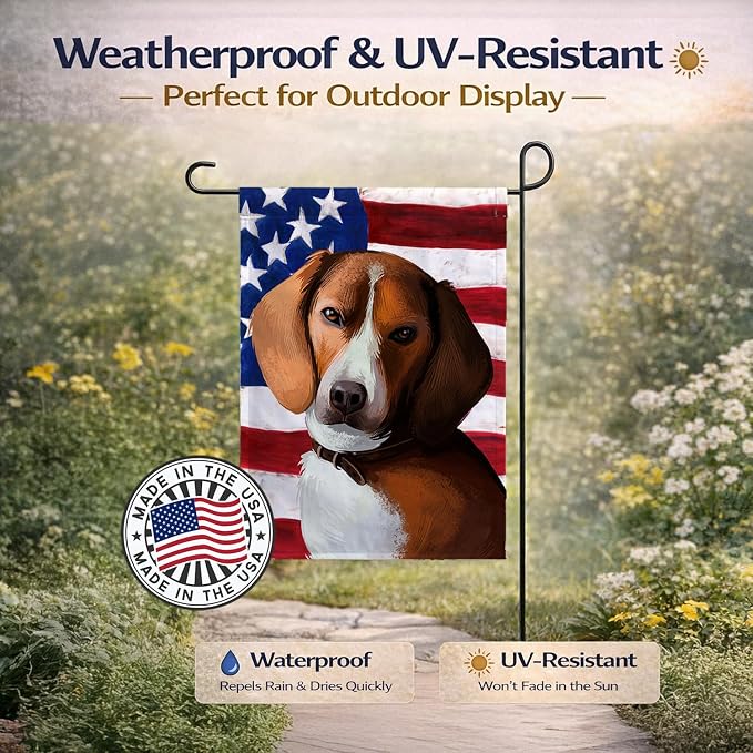 Caroline's Treasures CK6399GF American Foxhound Dog American Flag Garden Flag Mailbox Flag Decorative Yard Flag Banner Outside Patio Artwork Yard Flower Beds, Garden Size, Multicolor