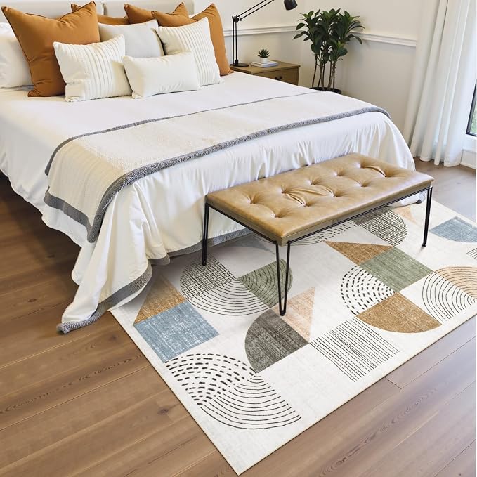 Beeiva Boho Small Area Rugs 3x5, Machine Washable Non-Slip Entry Way Rug, Lightweight Carpet High Traffic Areas Rug for Bedroom Playroom Office (Multi Color,3X5)