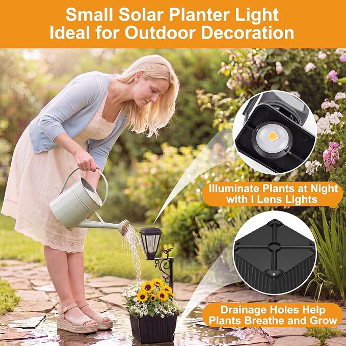 btfarm 1 Pack 18.5" H Small Solar Lamp Post with Planter Dual-Sided Lighting, 2 in 1 Flower Pots Wall Mount/Freestanding, Waterproof Decorative Planter Lamp for Porch Garden Front Door, Warm White