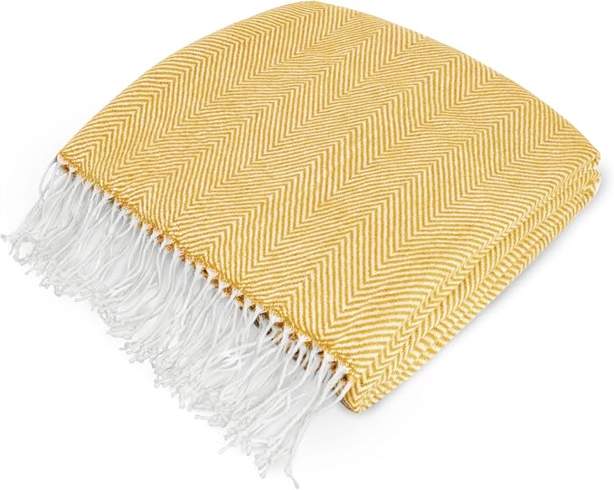 PAVILIA Yellow Herringbone Throw Blanket for Couch Bed, Decorative Outdoor Throw Blanket, Faux Cashmere Blanket Throw, Lightweight Accent Sofa Blanket Throw, 50x60
