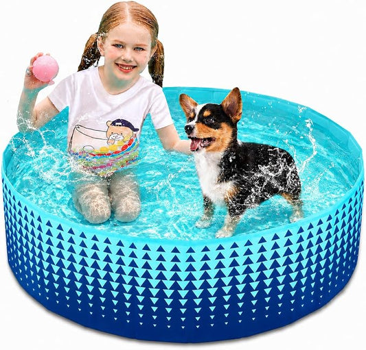 Jasonwell Foldable Dog Kiddie Pool - Hard Plastic Kids Paddling Pool Toddler Baby Swimming Pools for Backyard Collapsible Whelping Box Pet Doggie Cats Wading Pools Bathtub for Puppy Large Dogs 40In,G