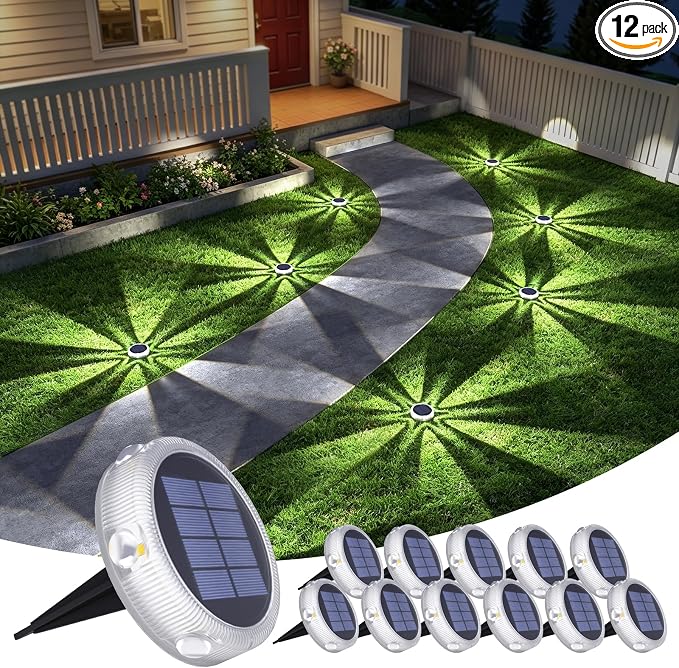 YiLaie Solar Ground Lights, 12 Pack Solar Lights Outdoor IP68 Waterproof, Pathway Lights Solar Powered, Solar Garden Light, Landscape Lighting for Yard Driveway Walkway Deck,Cold White
