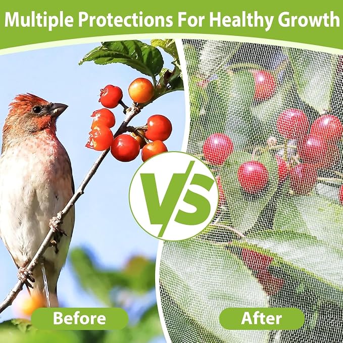 Large Fruit Tree Netting with Drawstring and Zipper, 15 * 15FT Garden Netting for Garden Protection, Insect Bird Netting for Fruit Trees, Protection from Anti Birds, Bugs,Cicadas, Insects