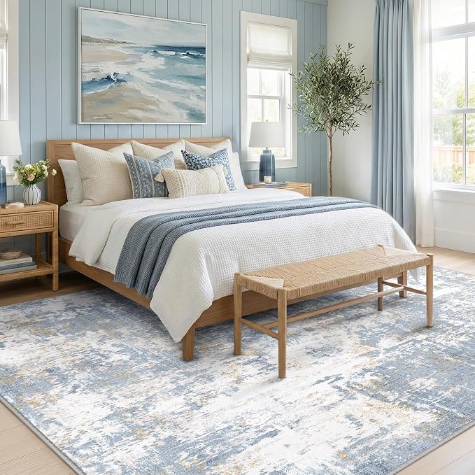 RELEANY Washable 5'x7' Abstract Area Rug for Living Room Light Blue | Carpet for Bedroom, Kitchen, Office, Hallway and Entryway, Printed Pattern, Non‑Slip, Soft, Stain‑Resistant, Easy to Clean