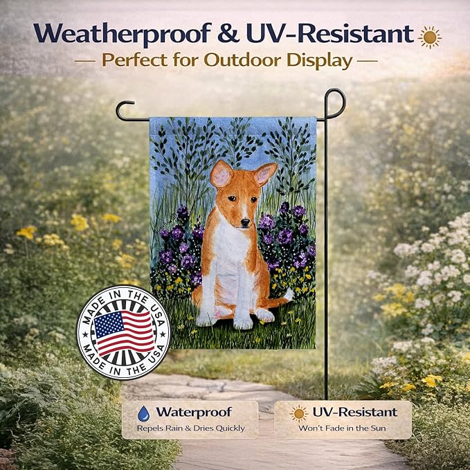 Caroline's Treasures SS8108GF Basenji Garden Flag Mailbox Flag Decorative Yard Flag Banner Outside Patio Artwork Yard Flower Beds, Garden Size, Multicolor