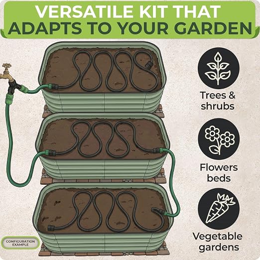 CARPATHEN Soaker Hose Kit, Water Saving Soaker Hose System with 1/2" 50FT Main Line Tubing & Connectors for Deep Root Watering Your Garden, Raised Beds or Greenhouse
