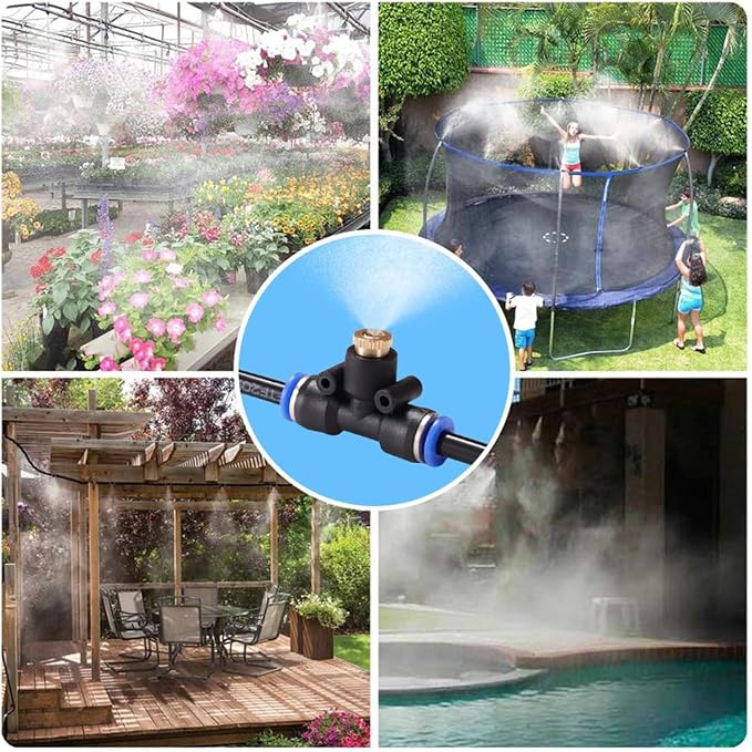 H&G lifestyles Patio Mister, Outddor Misters for Outside Patio,Water Misters for Cooling,59FT Misting System for Green House,20 Brass Mister Nozzles,Fits 3/4" GHT Garden Hose,for Backyard Trampoline