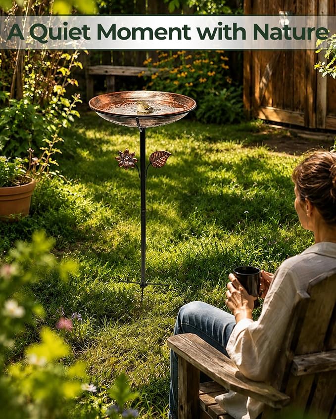 13" Metal Bird Bath for Outside | Rust-Resistant Outdoor Birdbath Bowl with Stake | Adjustable Height Garden Bird Bath, Removable Bowl,Easy to Clean for Yard Lawn Decor