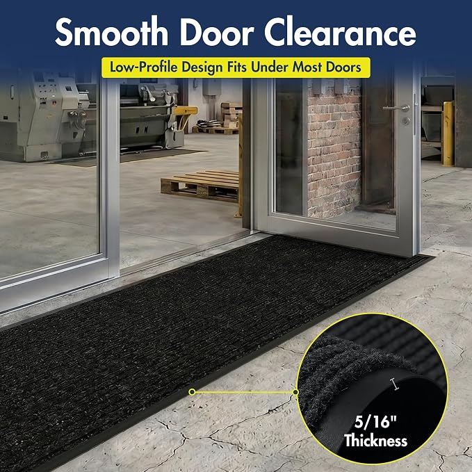 Notrax 109 Industrial Door Mat, 3' x 10' Large Entrance Mat, Heavy Duty Commercial Rugs for Entryway, Welcome Lobbies, Garage, and Mudroom, Made in the USA, Charcoal Black, Brush Step 109S0310CH