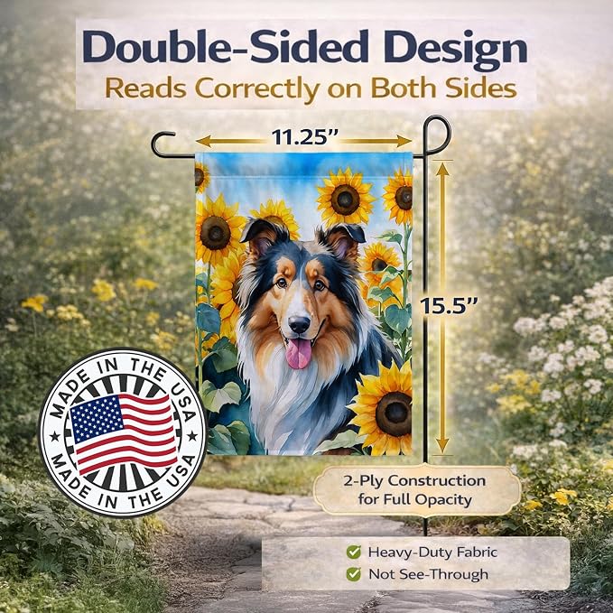 Caroline's Treasures DAC6061GF Collie in Sunflowers Garden Flag Mailbox Flag Decorative Yard Flag Banner Outside Patio Artwork Yard Flower Beds, Garden Size, Multicolor