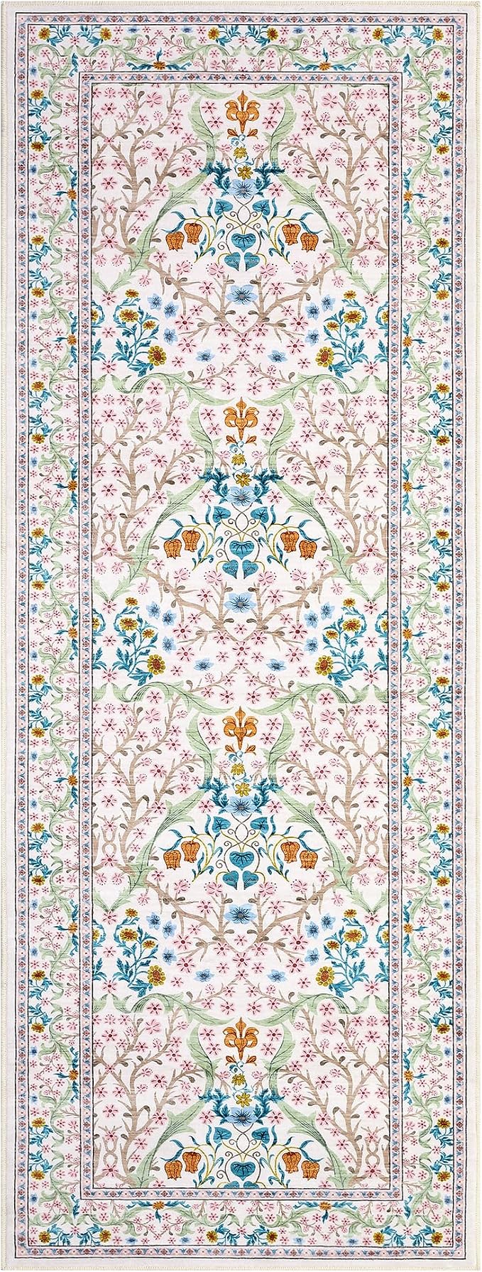 GarveeHome 2x6 Runner Rugs, Washable Rug for Hallway Pink Non Slip, Ultra-Thin Boho Soft Kitchen Runner Rug Botanical Carpet for Entryway, Laundry Room, Bedroom