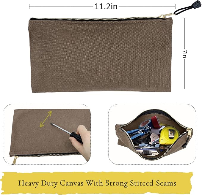 Heavy Duty Canvas Tool Bag Organizer, 7 Pack Assorted Colors 12.5″ x 7″ | Zipper Utility Pouches, Multipurpose Storage for Tools, Craft Supplies, Electronics, Travel, Home & Workshop