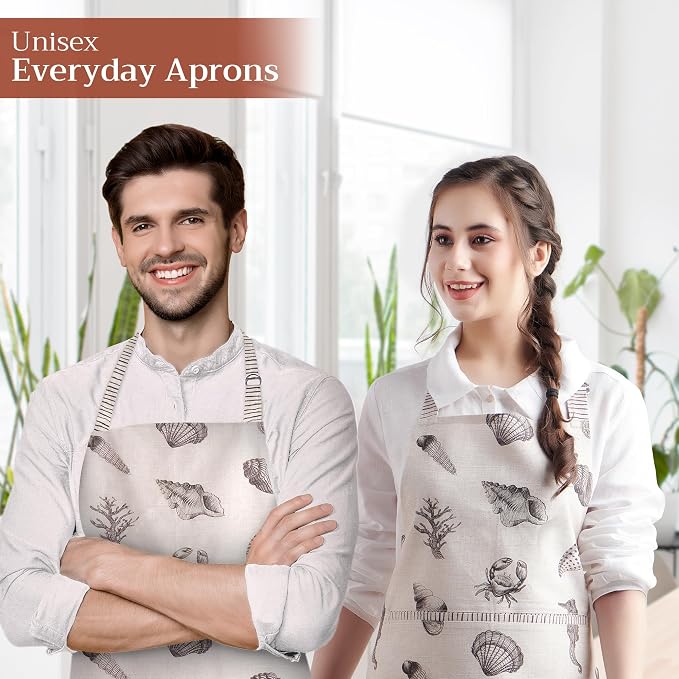 Maison d' Hermine Aprons for women with Pocket 100% Cotton (27.50"x31.50") | Adjustable Neck Strap & long ties Apron Men Chef Wedding Cooking Gardening Server Maid