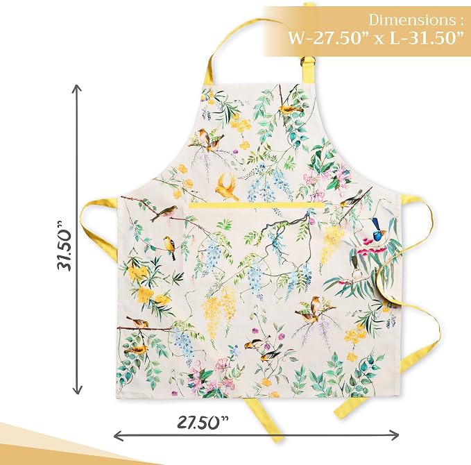 Maison d' Hermine Aprons for women with Pocket 100% Cotton (27.50"x31.50") | Adjustable Neck Strap & long ties Apron Men Chef Wedding Cooking Gardening Server Maid