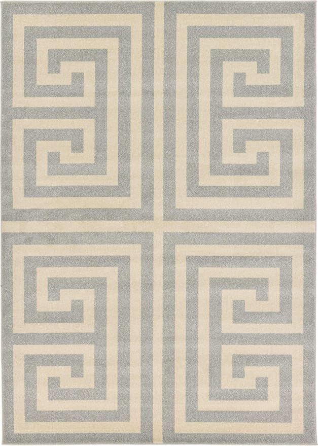 Unique Loom Athens Collection Classic Geometric Modern Border Design Area Rug (7' 0 x 10' 0 Rectangular, Gray/ Beige)