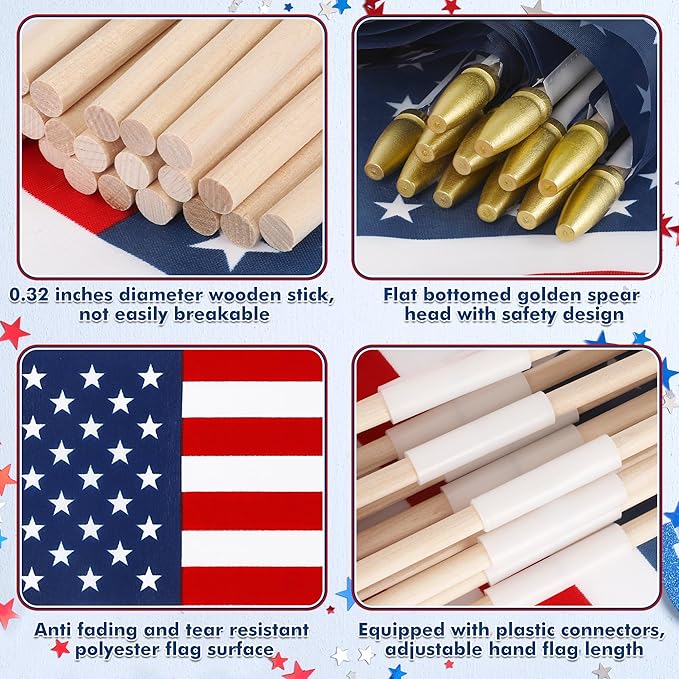 12 Pcs 12x18 In American Flags for Outside, 4th of July Grounded Decorations Outdoor Weatherproof 250 Anniversary USA Flag for Memorial Day Patriotic Decor Fourth of July Accessories