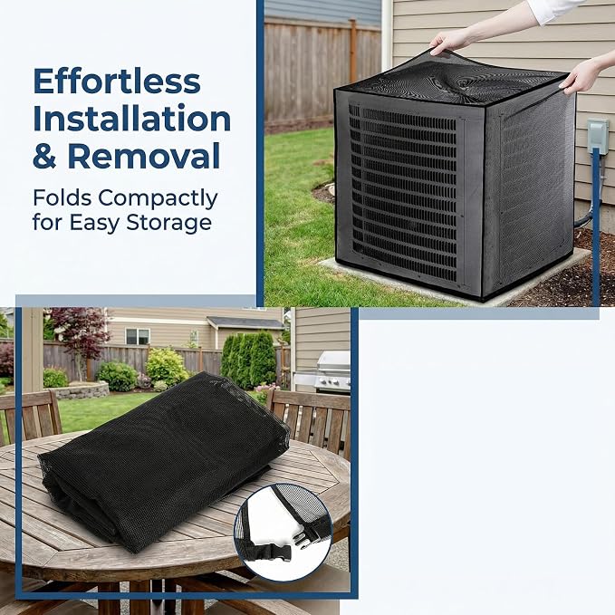 Nicunom Air Conditioner Cover, All Seasons Full Mesh AC Cover for Outside Unit Adjustable Outdoor AC Defender Covers Protect from Clogging of Debris, 35.4"x35.4"x39.4"