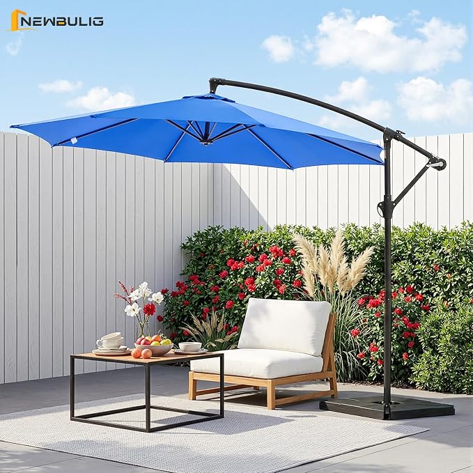 NEWBULIG 10FT Patio Umbrella, Offset Cantilever Outdoor Patio Table Umbrella, UV Protection, Fade Resistant Fabric, Easy Tilt Adjustment for Pool, Deck, Garden, Backyard, Red