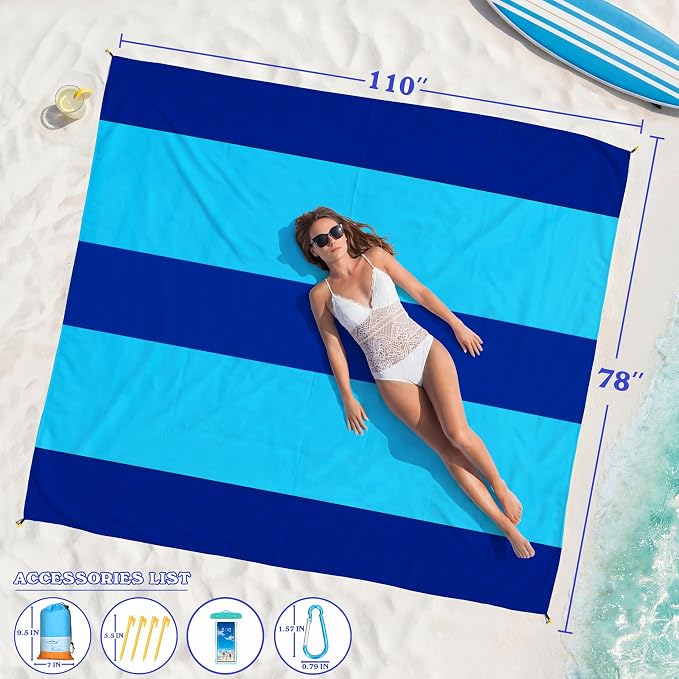 Famstar Beach Blanket Oversized Extra Large 78"X81"/10'X9',Waterproof Sandproof Beach Blanket 2-8 Adults Lightweight Durable for Travel Camping Hiking Picnic