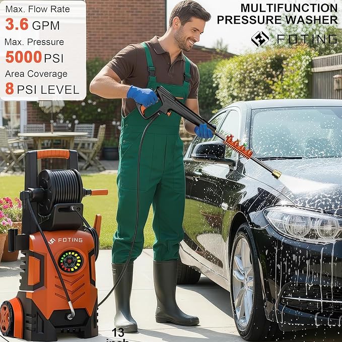2026New Pressure Power Washer 5000PSI with Adjustable Touch Screen 8 Level, 34" Tall, 4 Quick Connect Nozzles,Inlet Hose&Filter&500mlFoam Cannon for Cars/Fences/Driveways/Home Cleaning (Red)