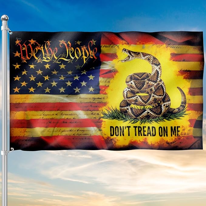 FLAGWIX 3x5 ft American Patriotic Gadsden Flag - Double Sided, Heavy Duty Canvas, Fade Resistant - Patriotic American House Flags, 4th of July Decorations For Indoor, Outdoor Decor Flag with Grommets