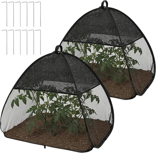 2 Pcs Pop Up Garden Netting Bug and Shade Covers, 22" x 22" x 22" Plant Sun Shade Top Bird Netting Tents, Insect Barrier Sun Protection Plant Cover Tent for Outdoor Plants Vegetables Fruits (Black)